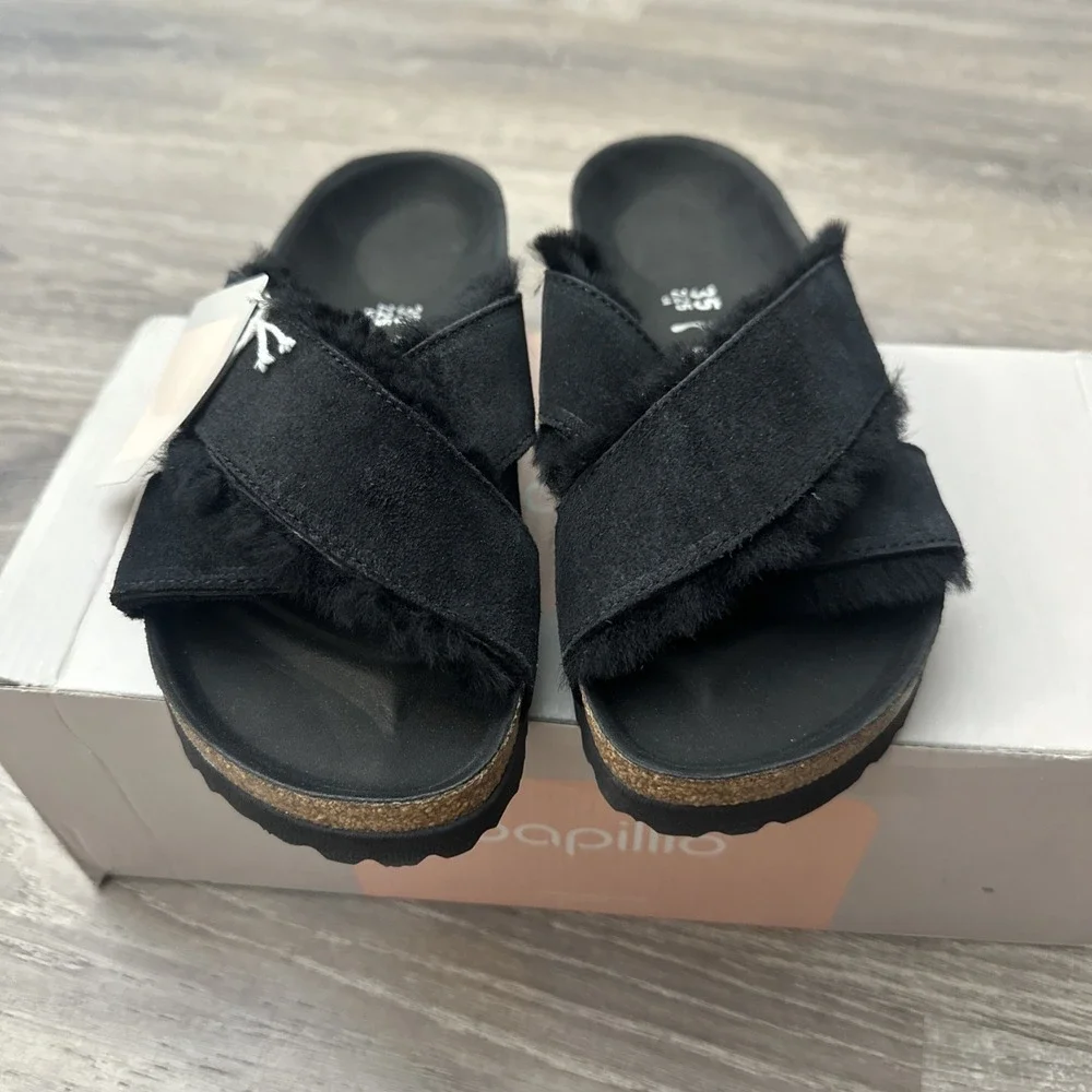 Papillio Daytona Shearling Black Fur Lined Women's 35/4 Sandals